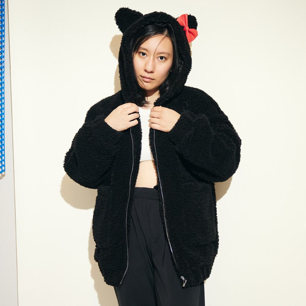 Dolls Kill x Hello Kitty Black Fuzzy Hoodie - Size L